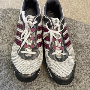 EUC Ladies Size 11 Adidas white and pink mesh 3d cushion lace up trainers